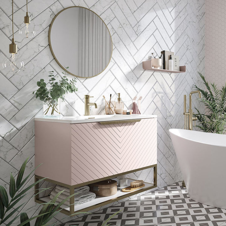 '- Amara Bedlam 800mm Vanity Unit and Basin in Pink and Brushed Brass - Coa Living