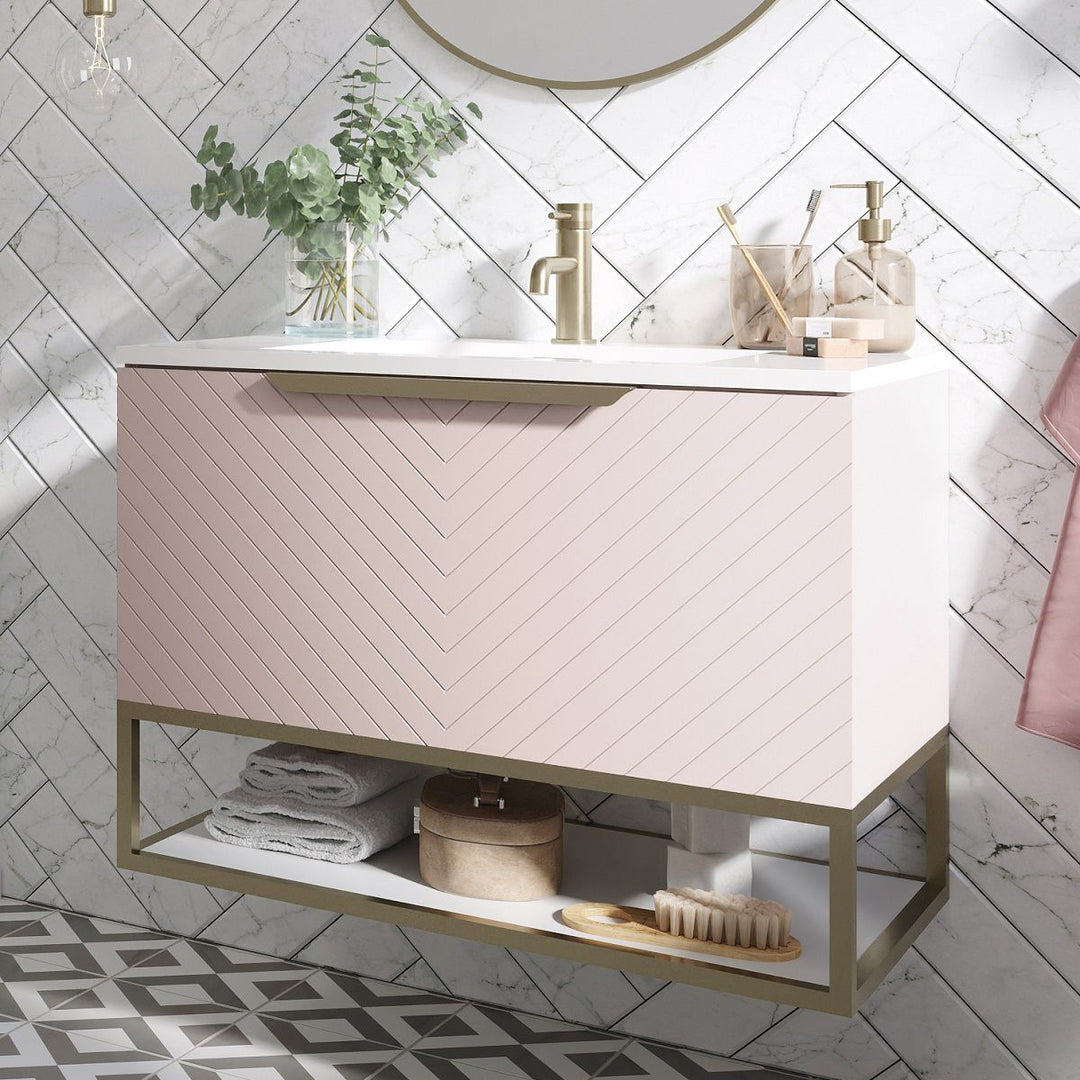 '- Amara Bedlam 800mm Vanity Unit and Basin in Pink and Brushed Brass - Coa Living