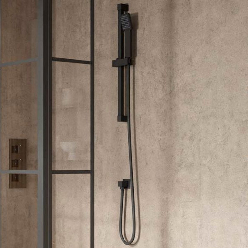 '- Amara Huby Square Shower Handset with Hose and Rail in Black - Coa Living