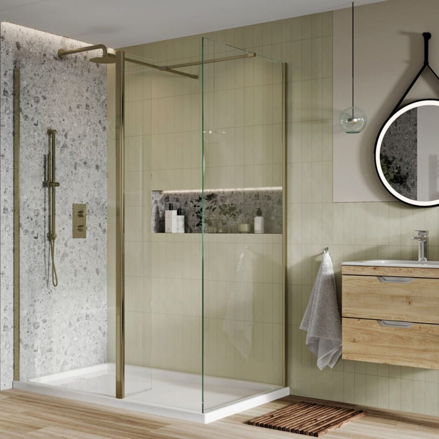 '- Amara Malton Walk-In Shower Enclosure in Brushed Brass - Coa Living