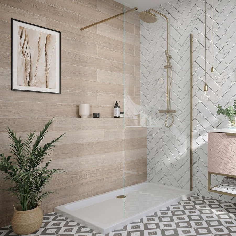 '- Amara Malton Wetroom Screen with Bracing Bar in Brushed Brass - Coa Living