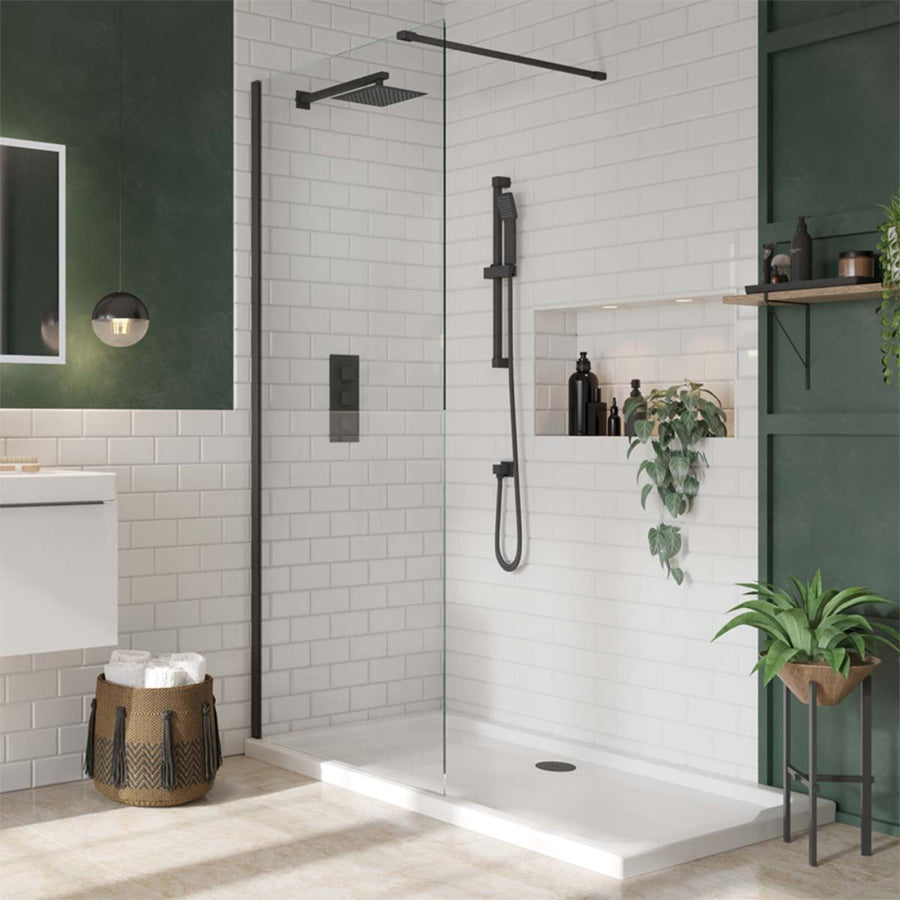 '- Amara Malton Wetroom Screen with Bracing Bar in Matt Black - Coa Living