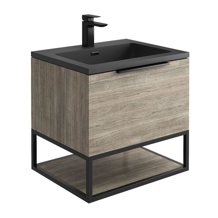 '- Amara Rosedale 600mm Vanity Unit and Basin in Grey Oak and Black - Coa Living