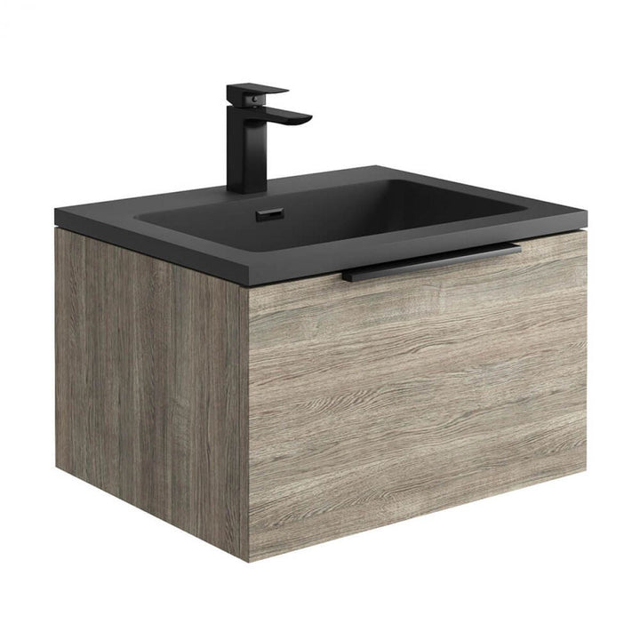 '- Amara Rosedale 600mm Vanity Unit and Basin in Grey Oak and Black - Coa Living