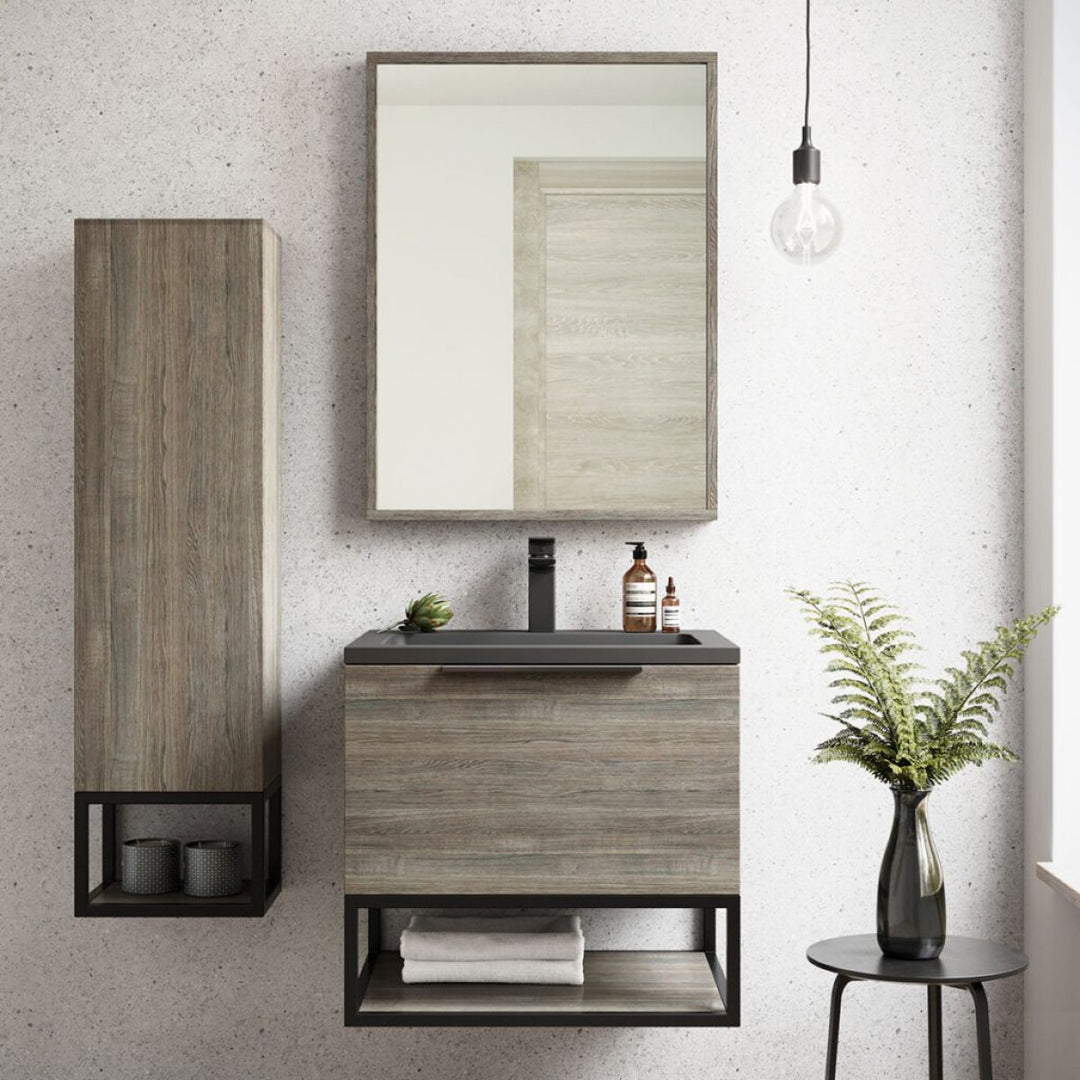 '- Amara Rosedale 600mm Vanity Unit and Basin in Grey Oak and Black - Coa Living