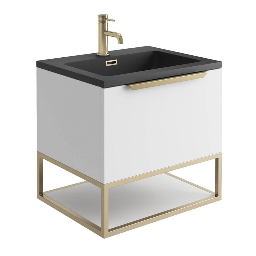 '- Amara Rosedale 600mm Vanity Unit and Basin in Matt White and Brass - Coa Living