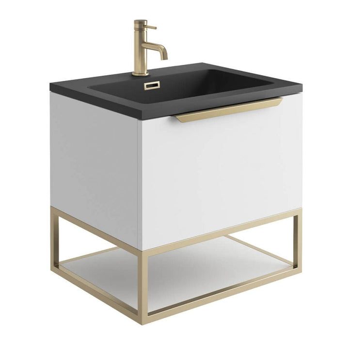 '- Amara Rosedale 600mm Vanity Unit and Basin in Matt White and Brass - Coa Living