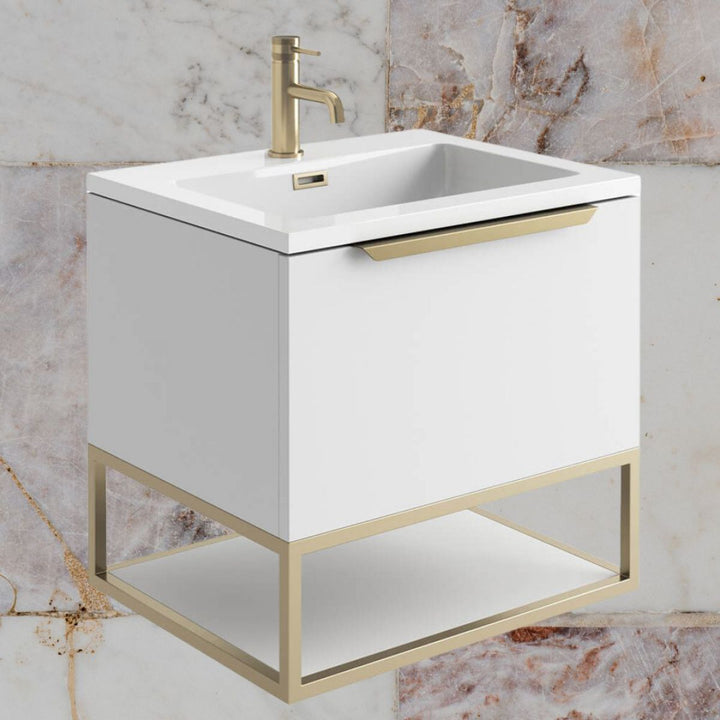 '- Amara Rosedale 600mm Vanity Unit and Basin in Matt White and Brass - Coa Living