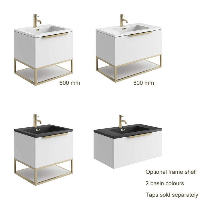 '- Amara Rosedale 600mm Vanity Unit and Basin in Matt White and Brass - Coa Living