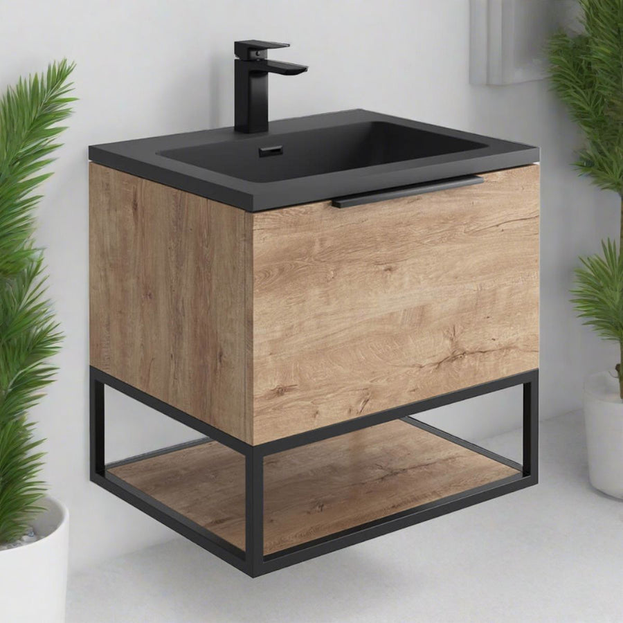 '- Amara Rosedale 600mm Vanity Unit and Basin in Rustic Oak and Black - Coa Living