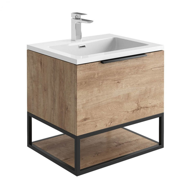 '- Amara Rosedale 600mm Vanity Unit and Basin in Rustic Oak and Black - Coa Living