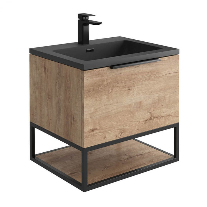 '- Amara Rosedale 600mm Vanity Unit and Basin in Rustic Oak and Black - Coa Living