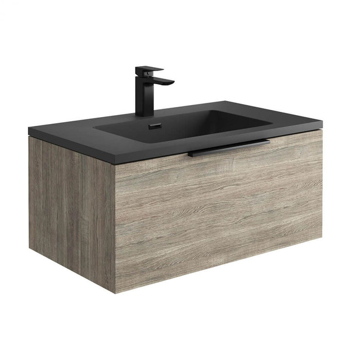 '- Amara Rosedale 800mm Vanity Unit and Basin in Grey Oak and Black - Coa Living