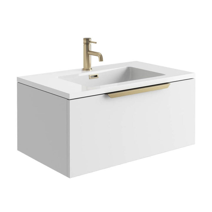 '- Amara Rosedale 800mm Vanity Unit and Basin in Matt White and Brass - Coa Living