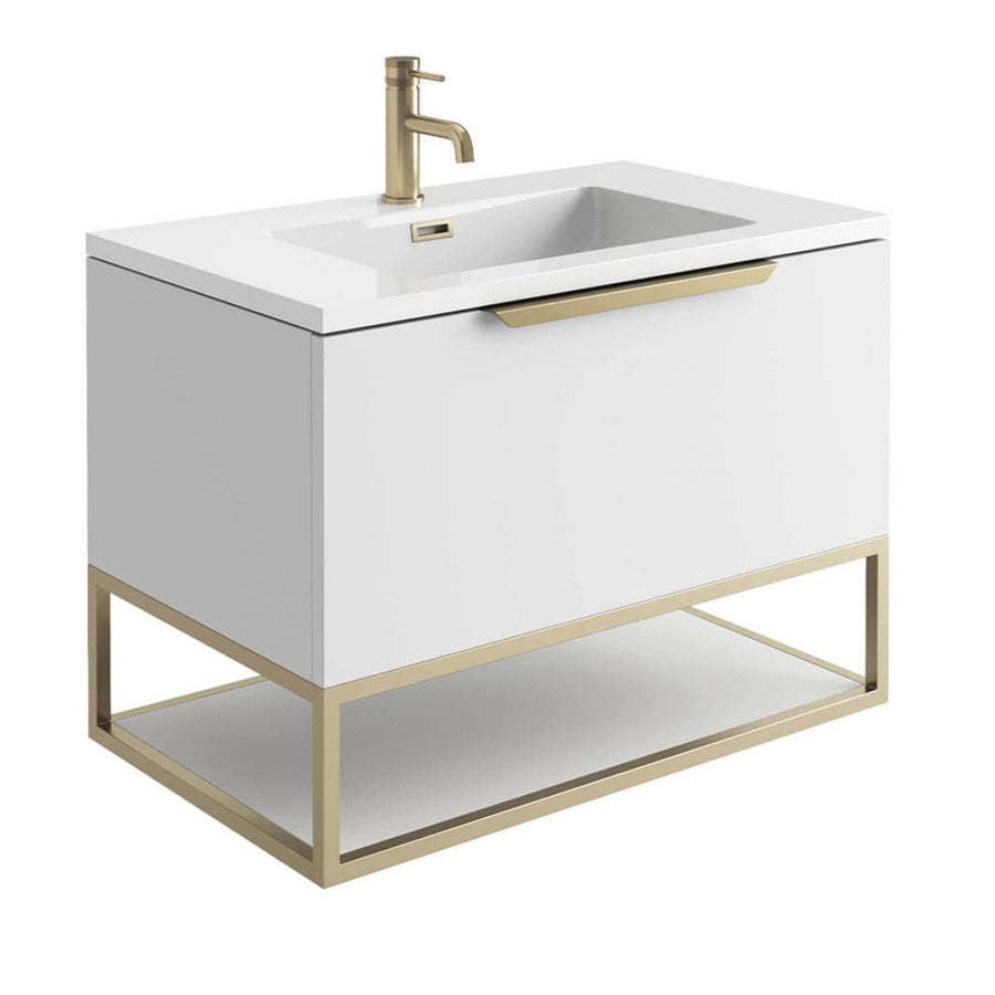 '- Amara Rosedale 800mm Vanity Unit and Basin in Matt White and Brass - Coa Living