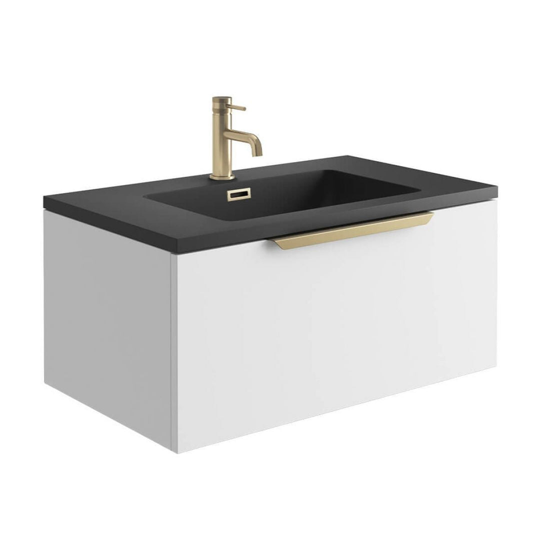 '- Amara Rosedale 800mm Vanity Unit and Basin in Matt White and Brass - Coa Living