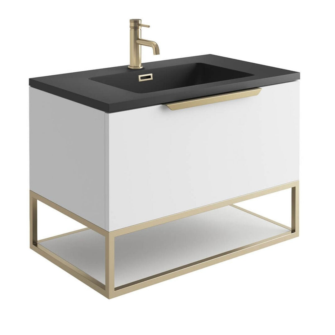 '- Amara Rosedale 800mm Vanity Unit and Basin in Matt White and Brass - Coa Living