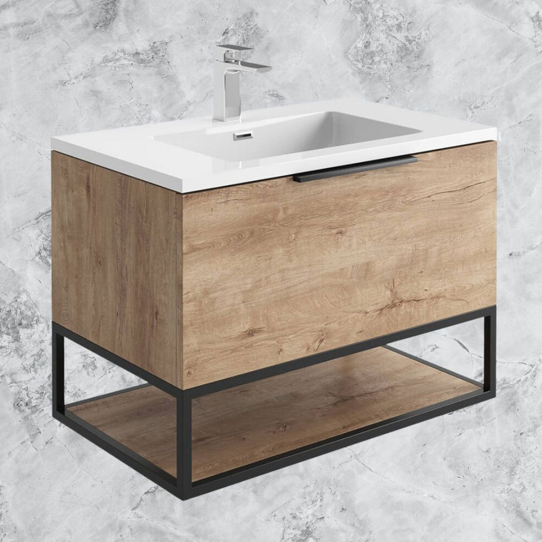 '- Amara Rosedale 800mm Vanity Unit and Basin in Rustic Oak and Black - Coa Living