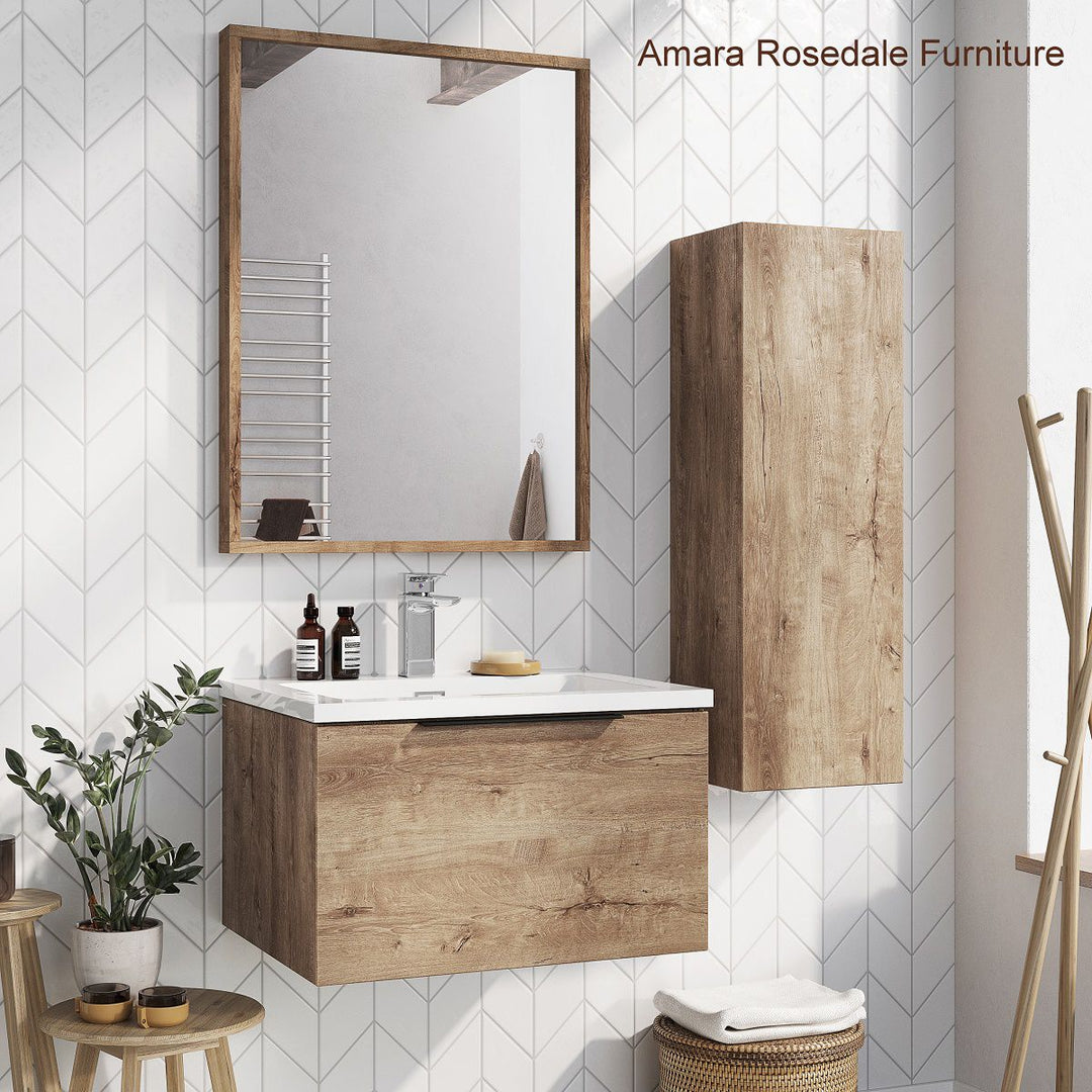 '- Amara Rosedale 800mm Vanity Unit and Basin in Rustic Oak and Brass - Coa Living