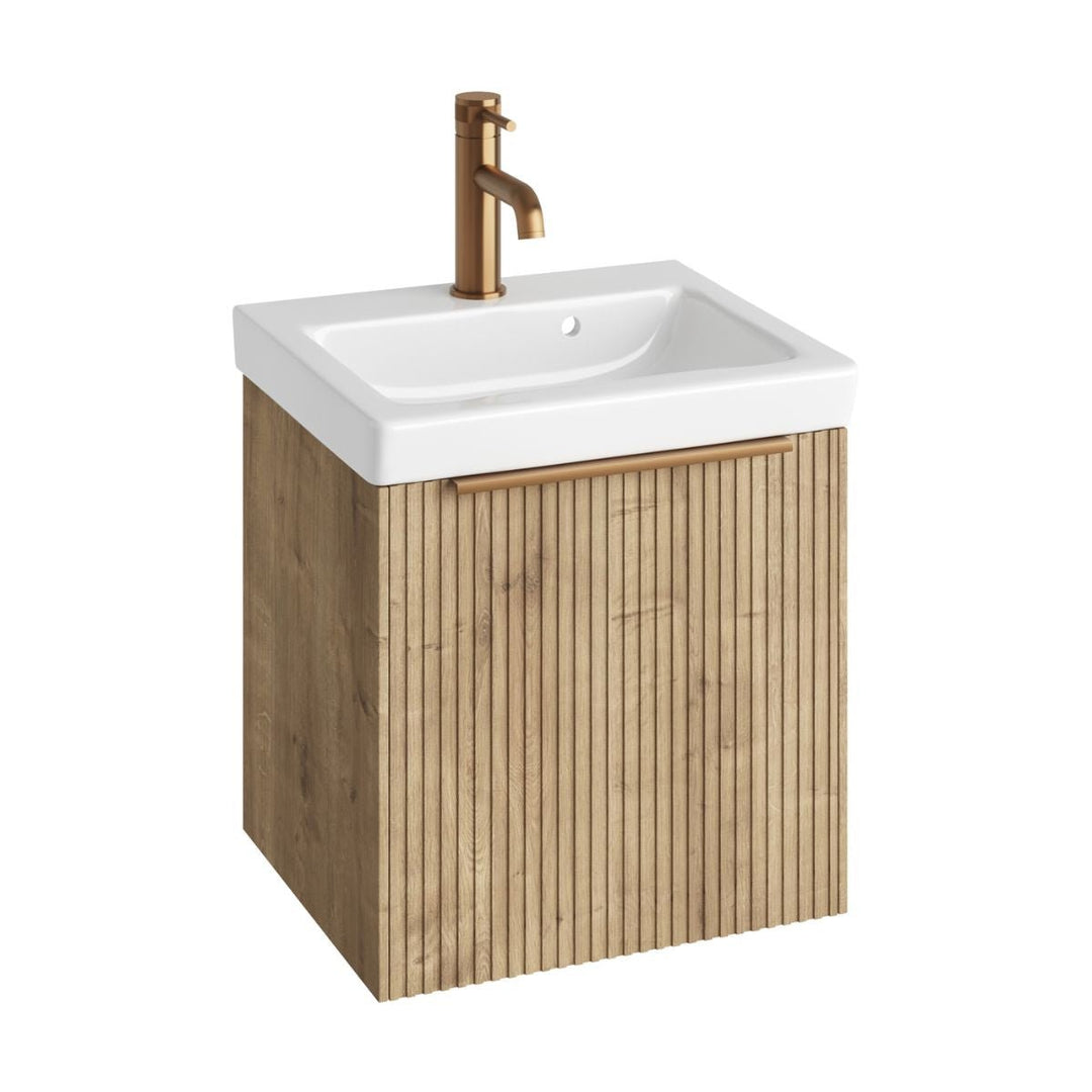 AURA0010 - Aura Skye Fluted 45cm Cloakroom Vanity Unit and Basin in Halifax Oak - Coa Living