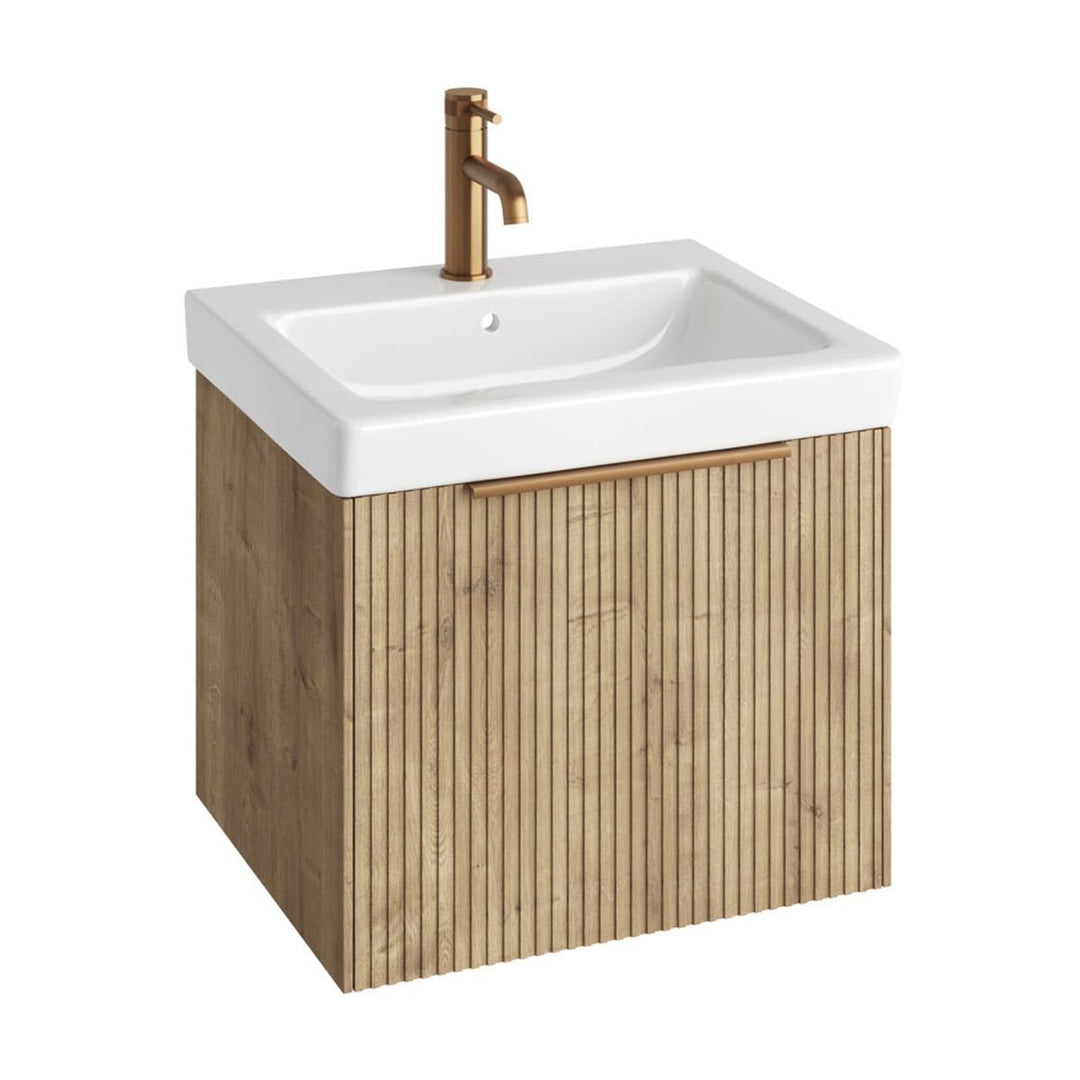 AURA0011 - Aura Skye Fluted 55cm Vanity Unit and Basin in Halifax Oak - Coa Living