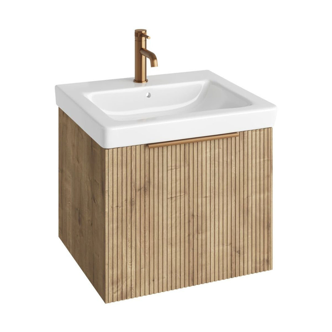 AURA0012 - Aura Skye Fluted 60cm Vanity Unit and Basin in Halifax Oak - Coa Living