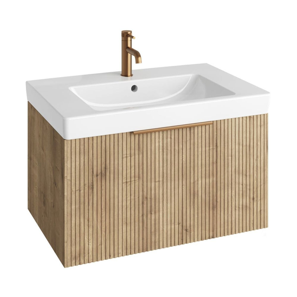 AURA0013 - Aura Skye Fluted 80cm Vanity Unit and Basin in Halifax Oak - Coa Living