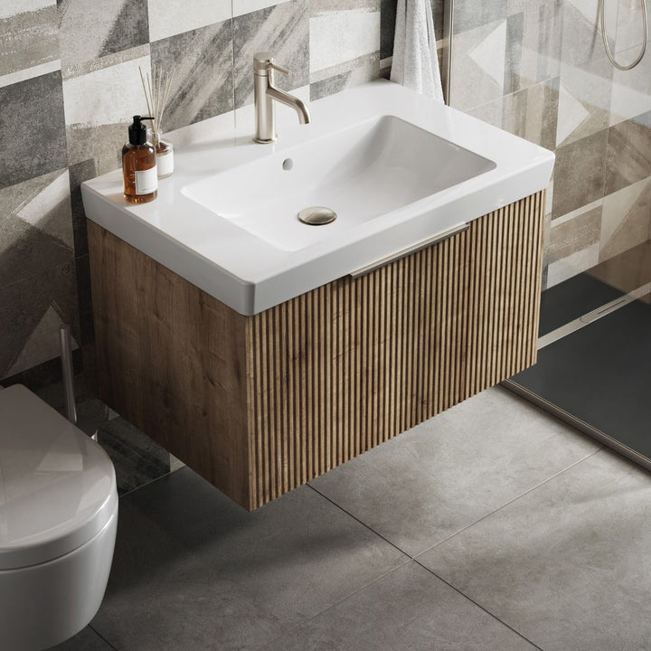 AURA0013 - Aura Skye Fluted 80cm Vanity Unit and Basin in Halifax Oak - Coa Living