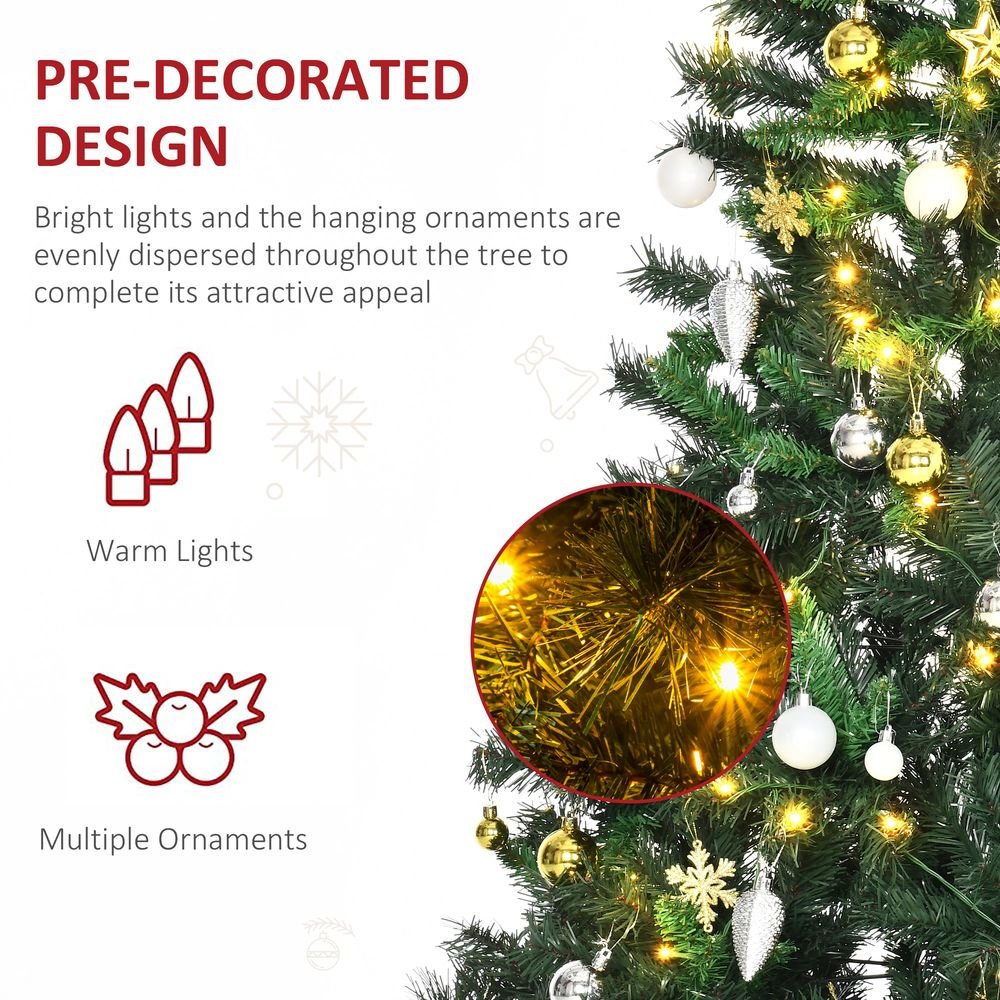 S0671055836 - 1.8m 6ft Pre - Lit Artificial Christmas Tree 200 LED Tree Decorative Balls Stand - Coa Living