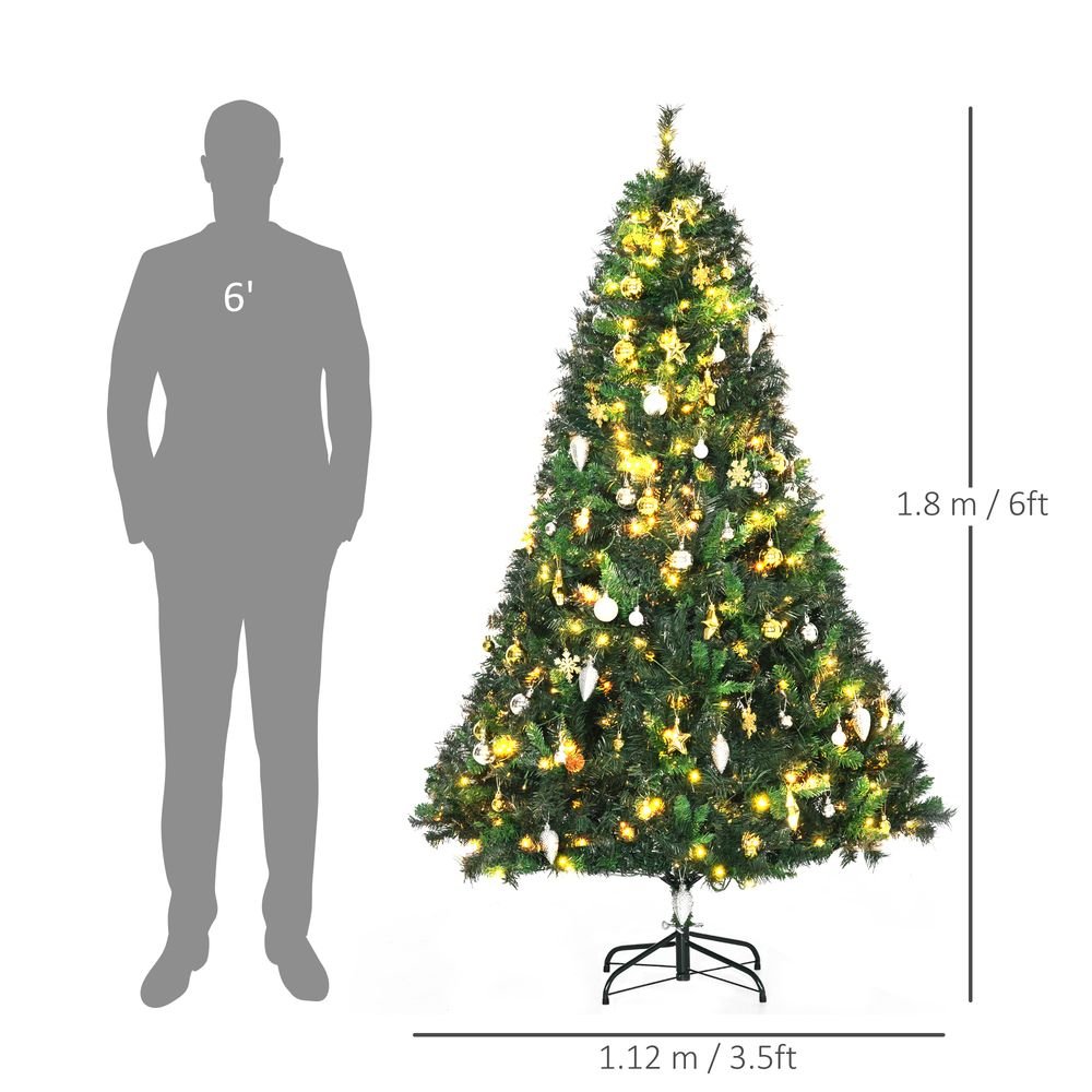 S0671055836 - 1.8m 6ft Pre - Lit Artificial Christmas Tree 200 LED Tree Decorative Balls Stand - Coa Living