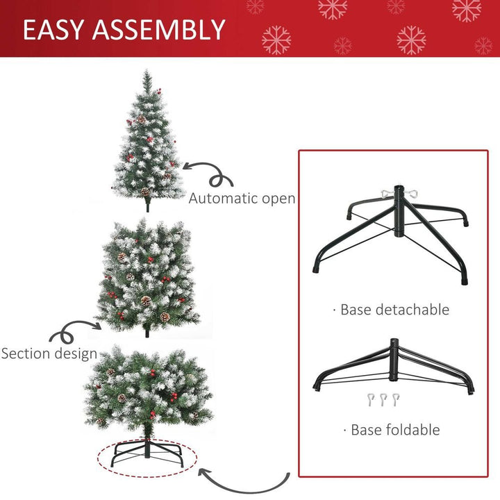 S0671055868 - 6FT Artificial Christmas Tree Pencil Tree Berries Pinecones Foldable Feet Green - Coa Living