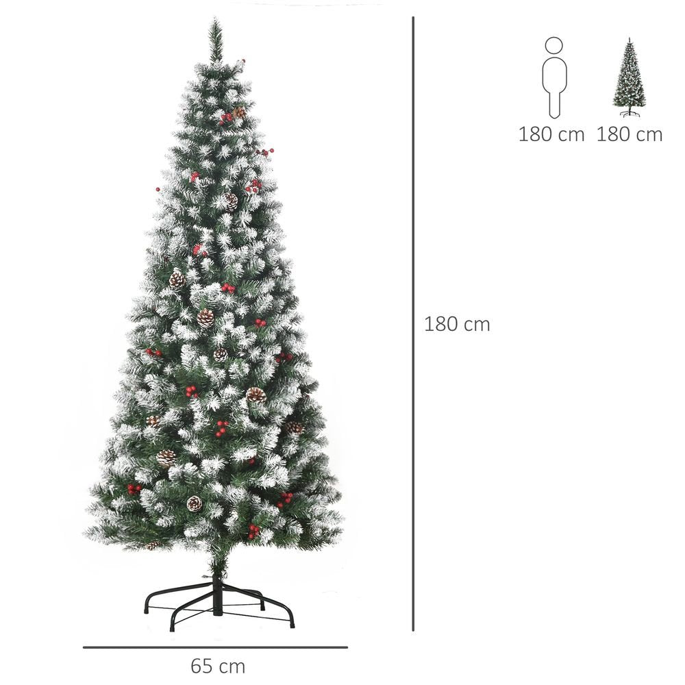 S0671055868 - 6FT Artificial Christmas Tree Pencil Tree Berries Pinecones Foldable Feet Green - Coa Living