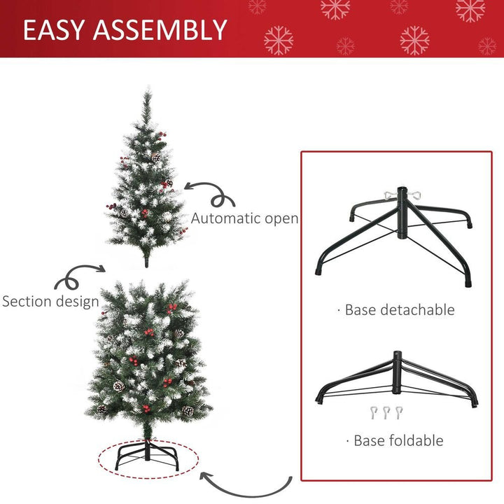 S0671055869 - 5FT Artificial Christmas Tree Pencil Tree Berries Pinecones Foldable Feet Green - Coa Living