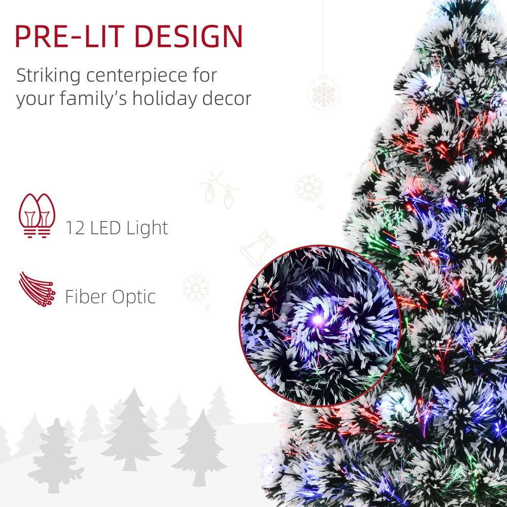 S0671055897 - 3ft Artificial Prelit Christmas Tree Snow Tree LED Fiber Optics Green White - Coa Living