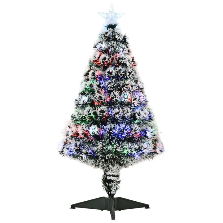 S0671055897 - 3ft Artificial Prelit Christmas Tree Snow Tree LED Fiber Optics Green White - Coa Living