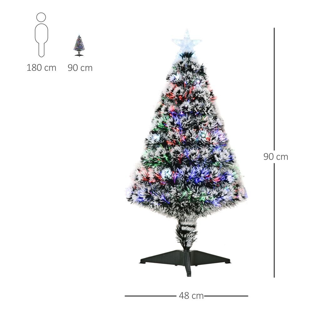 S0671055897 - 3ft Artificial Prelit Christmas Tree Snow Tree LED Fiber Optics Green White - Coa Living