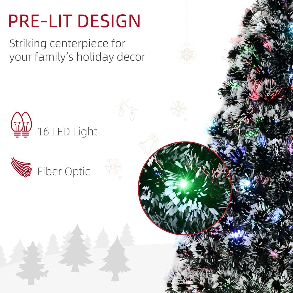 S0671055933 - 4ft Artificial Prelit Christmas Tree Snow Tree LED Fiber Optics Green White - Coa Living