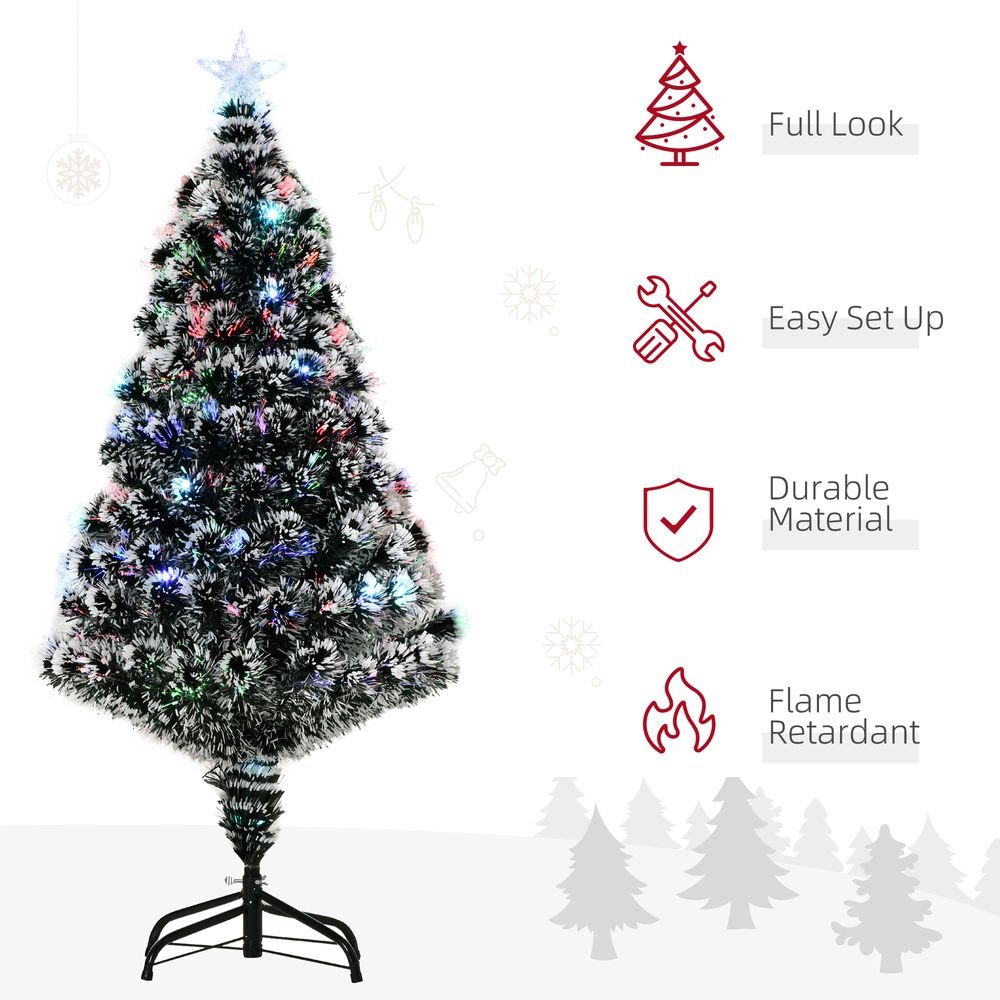 S0671055933 - 4ft Artificial Prelit Christmas Tree Snow Tree LED Fiber Optics Green White - Coa Living