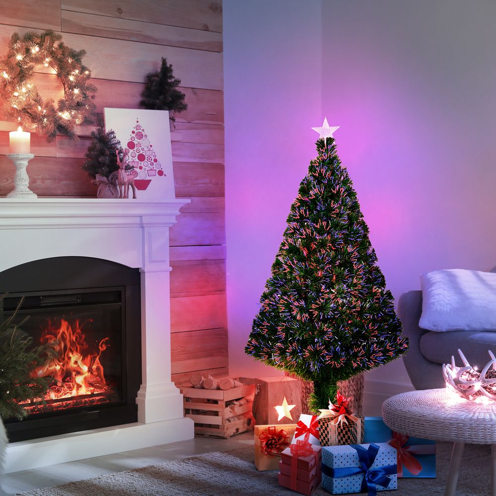 S0671055946 - Pre - Lit Fibre Optic Artificial Christmas Tree Tree Topper Multi - Colour 4ft - Coa Living