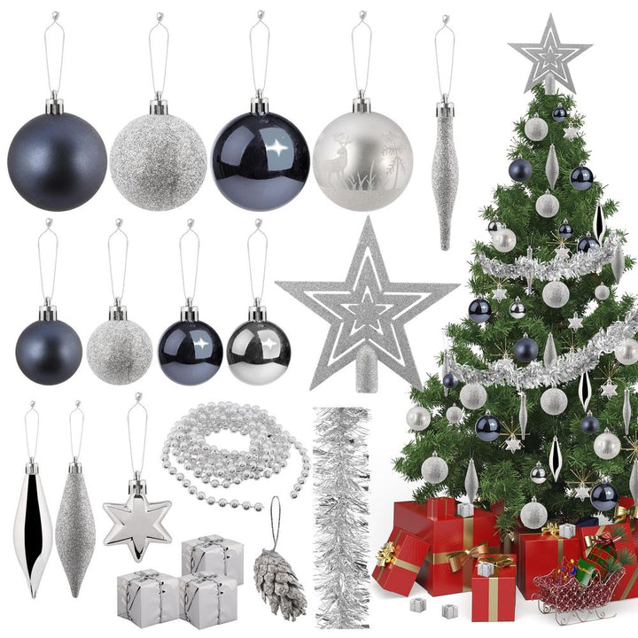 S0671056673 - Christmas Tree Bauble 62pc Set Bows Ornament Baubles Xmas Balls Home Decor - Coa Living