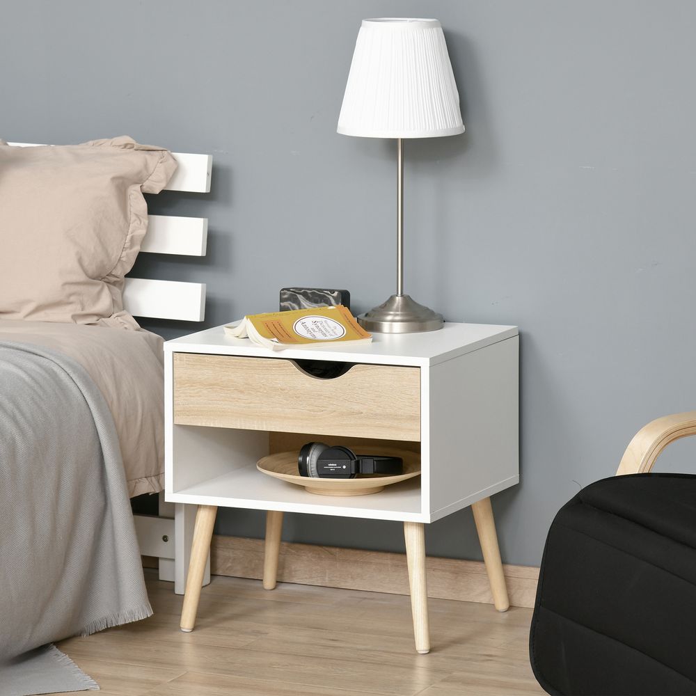 S0671063341 - Modern Bedside Table with Drawer and Shelf, Versatile Nightstand and End Table for Bedroom and Living Room - Coa Living