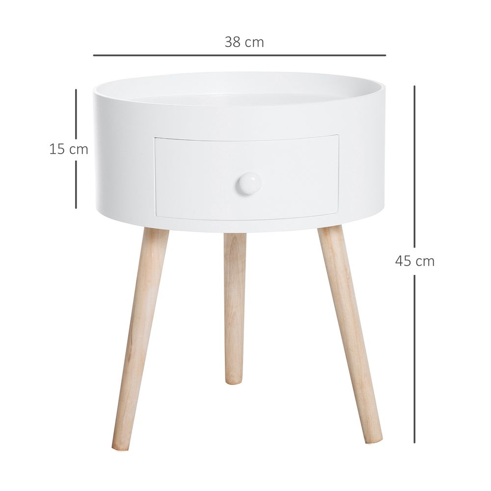 S0671071567 - Modern Round Coffee Table with Pull-Out Drawer and Wooden Legs, Kids-Safe Edges for Living Room, Bedroom, and Office - Coa Living