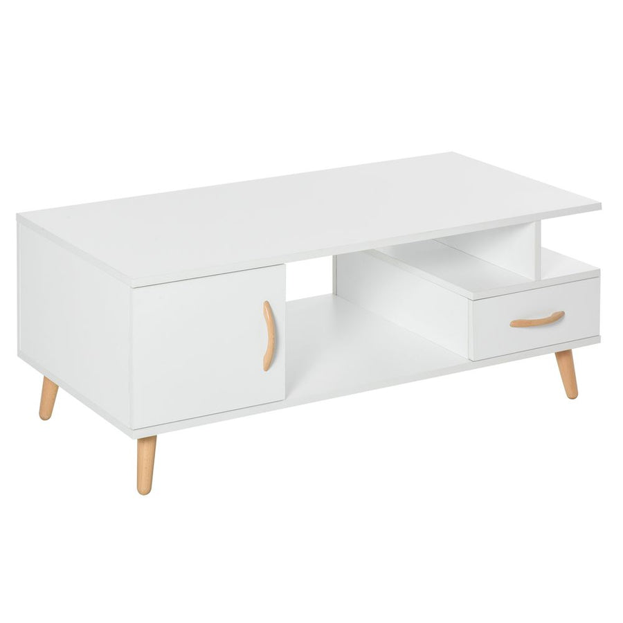 S0671071628 - Coffee Table with Storage, Sofa Side Table with Shelf & Drawer White - Coa Living