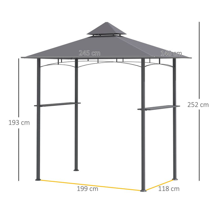 S0671071810 - 2.5M 8ft New Double - Tier BBQ Gazebo Grill Canopy Barbecue Grey - Coa Living