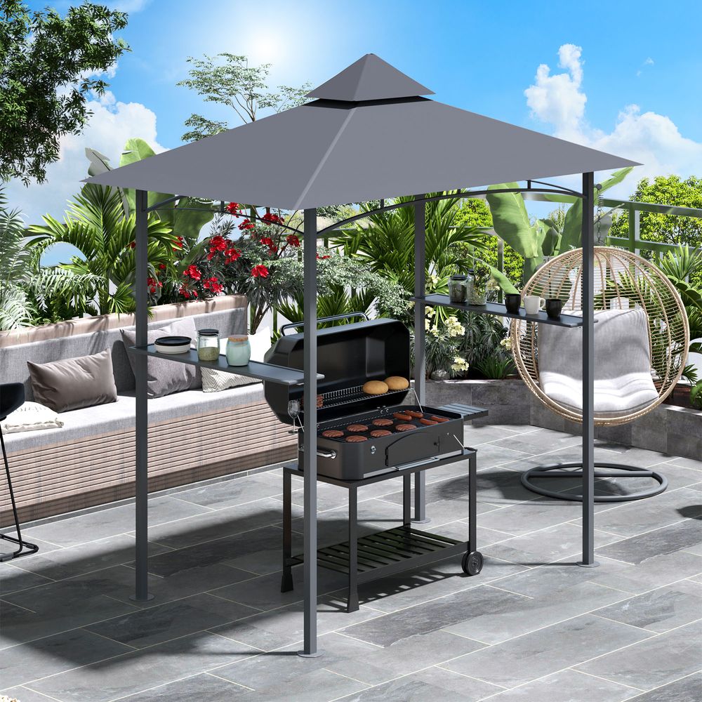 S0671071810 - 2.5M 8ft New Double - Tier BBQ Gazebo Grill Canopy Barbecue Grey - Coa Living