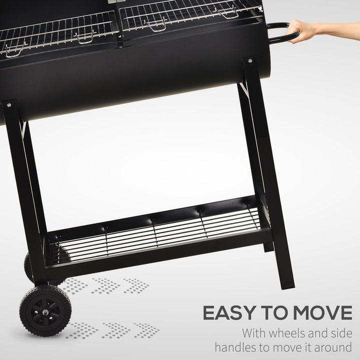 S0671072002 - Outsunny Steel 2 - Grill Charcoal BBQ with Wheels | Adjustable Height & Storage Shelf | Black - Coa Living