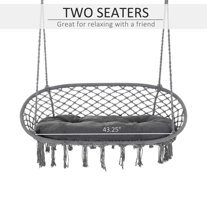 S0671072055 - Hanging Hammock Chair Cotton Rope Swing & Metal Frame Large Macrame, Dark Grey - Coa Living