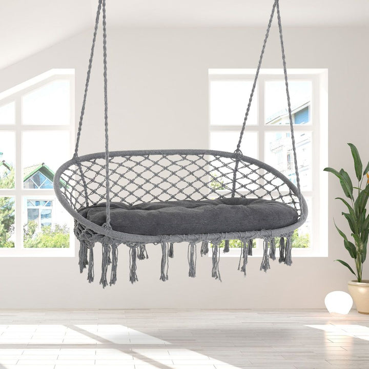 S0671072055 - Hanging Hammock Chair Cotton Rope Swing & Metal Frame Large Macrame, Dark Grey - Coa Living