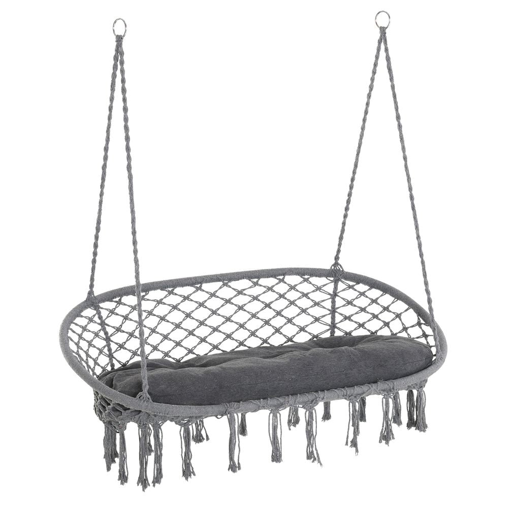 S0671072055 - Hanging Hammock Chair Cotton Rope Swing & Metal Frame Large Macrame, Dark Grey - Coa Living