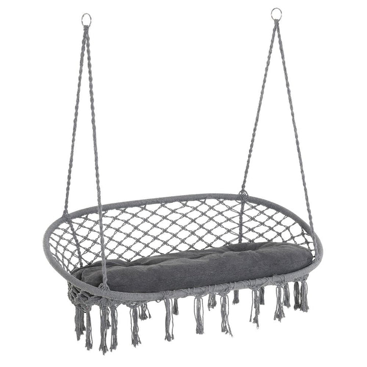 S0671072055 - Hanging Hammock Chair Cotton Rope Swing & Metal Frame Large Macrame, Dark Grey - Coa Living